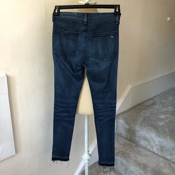 RAG & BONE Women’s High Rise Ankle Skinny Alembic Blue Raw Hem Jeans EUC Size 25 - Picture 6 of 10